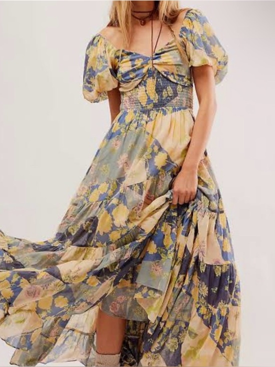 Free People Dresses & Skirts - NWOT Free People Sundrenched Floral Printed Maxi Dress Blue Combo
